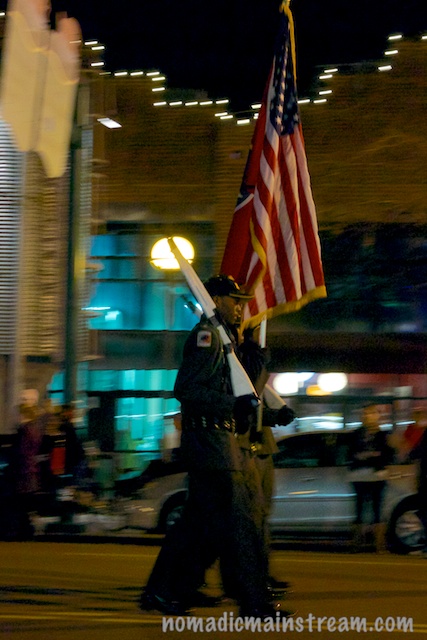 A serious color guard does the flag proud.