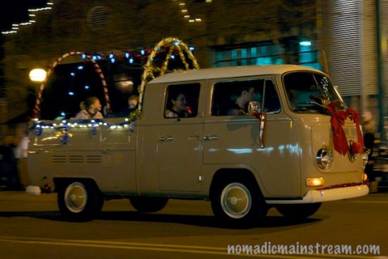 This VW bus makes for a more creative way to enter a float.