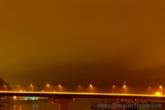 The fog reflects light creating an interesting effect over route 27