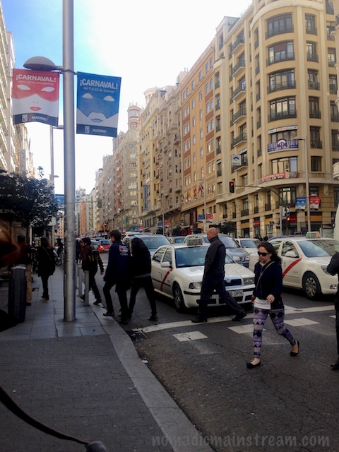 Looking down a main street in Madrid