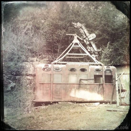 Outside the gift shop, an old cable car did not instill confidence