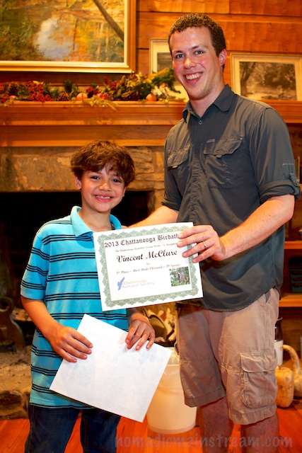 Most Bird Species Identified Award (prize of a bird feeder not shown)