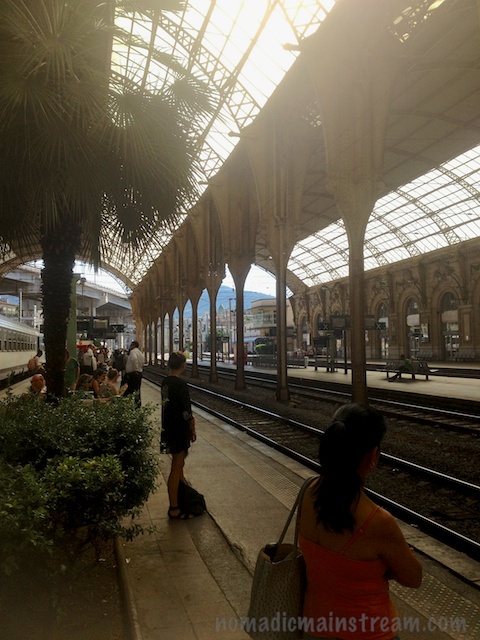 Waiting on the train the next morning in Nice Ville train station